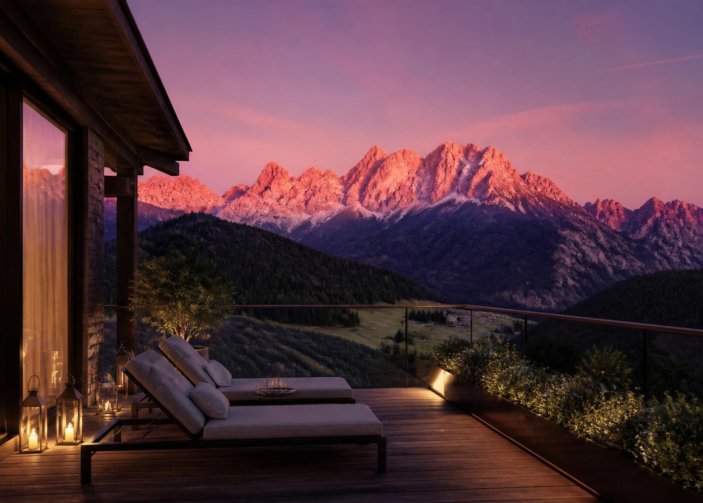 Terrazza panoramica sulle Dolomiti al tramonto