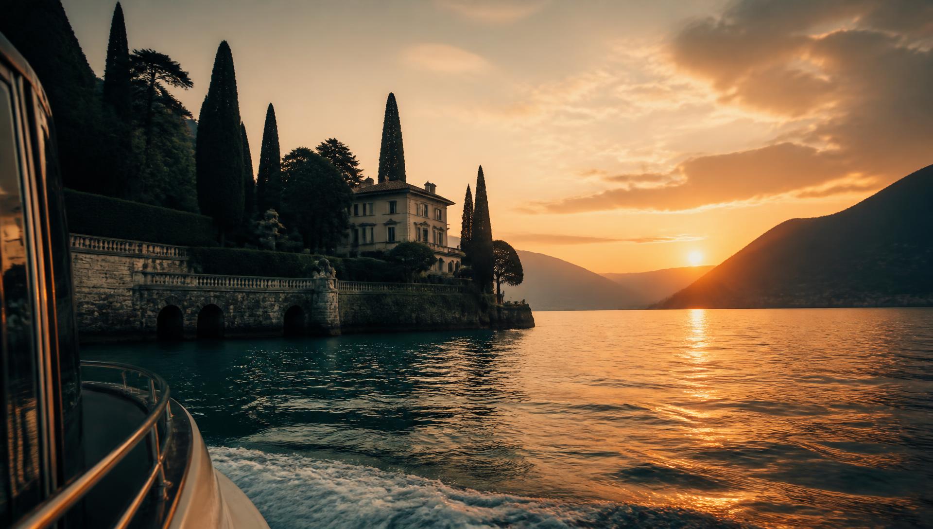 Villa storica sul Lago di Como al tramonto